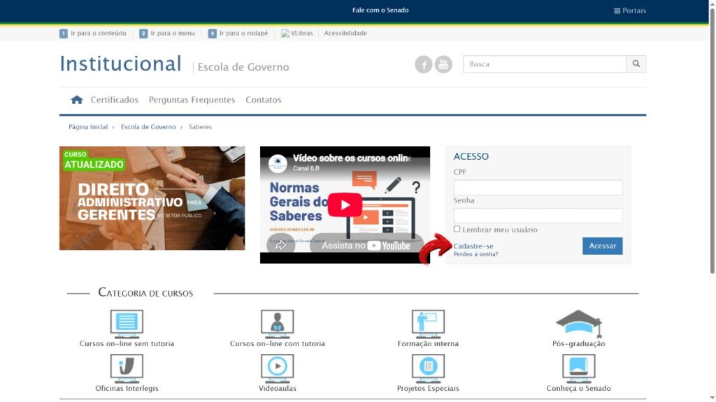 inscricao cursos Saberes Senado